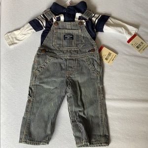 OshKosh B’gosh blue striped overalls onesie set